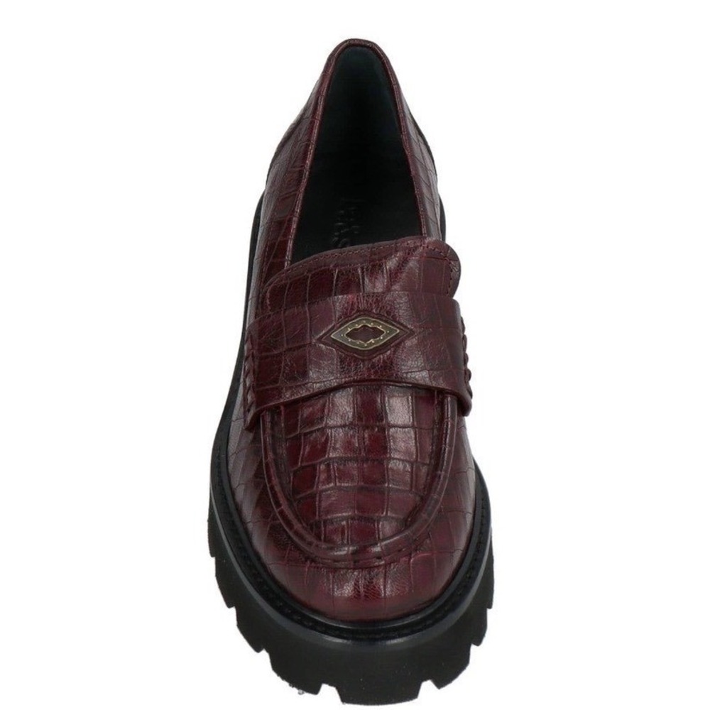 Ba&sh Women Burgundy Croc Embossed Leather Lug Sole Platform Loafers Size 36